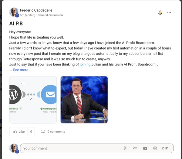 Screenshot of a real review from Frederic Capdegelle, an AI Profit Boardroom member